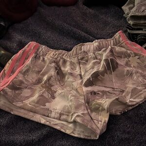 SHEIN Floral Print Athletic Shorts with Pink Stripes